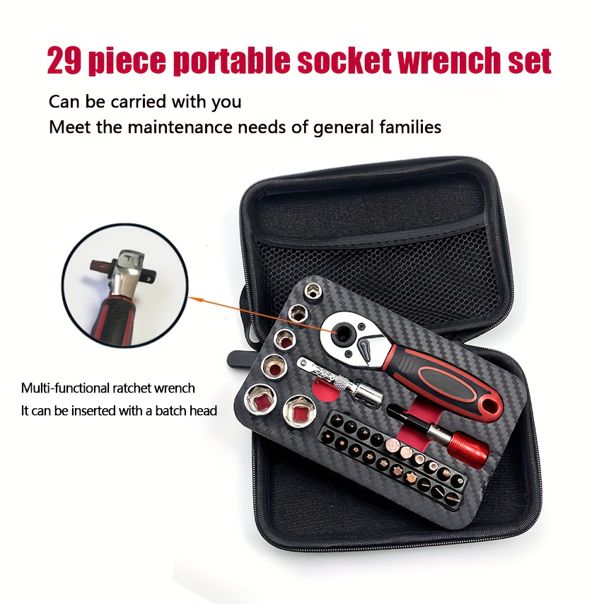 TEMU 29pcs Lightweight Multi-functional Socket Wrench Screwdriver Head Combination Set 6.3mm Socket Socket Wrench Contains 1/4 Inch Multi-functional