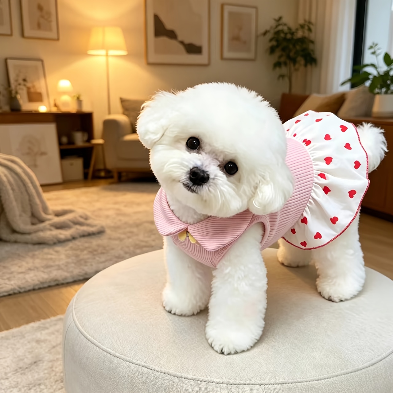 TEMU 애완견 고양이 드레스, 귀여운 하트 프린트 애완동물 스커트, 고양이/강아지에게 적합, 여름 통기성 민소매 강아지 옷, 달콤한 강아지 옷, 비숑, 테디 및 기타 소형견 및 고양이에 적합