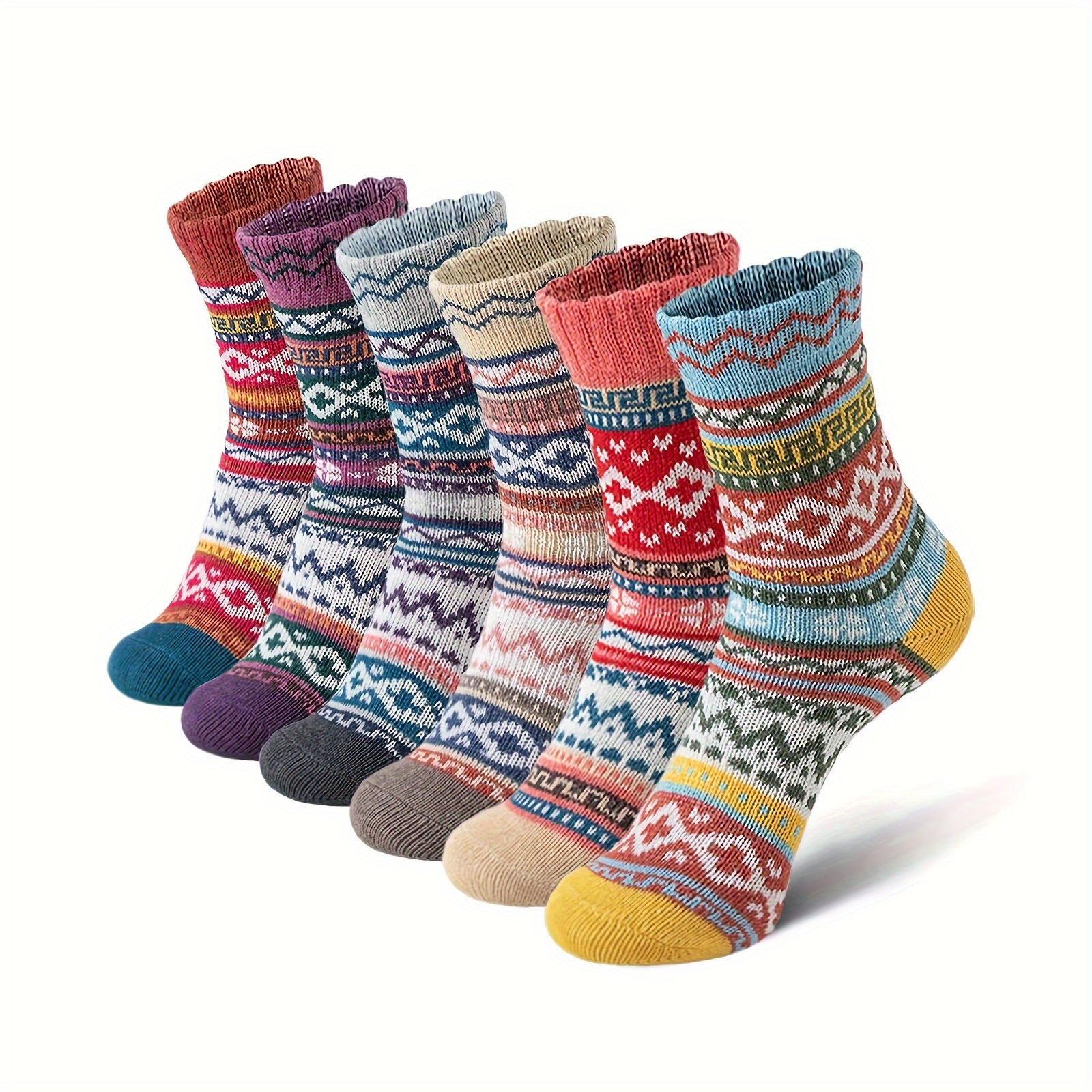 

6 Pairs Girls Wool Crew Socks Thick Warm, Casual Knit Comfy Vintage Fashion Dress Socks For Girls Nice Sock Gift Size 5-9