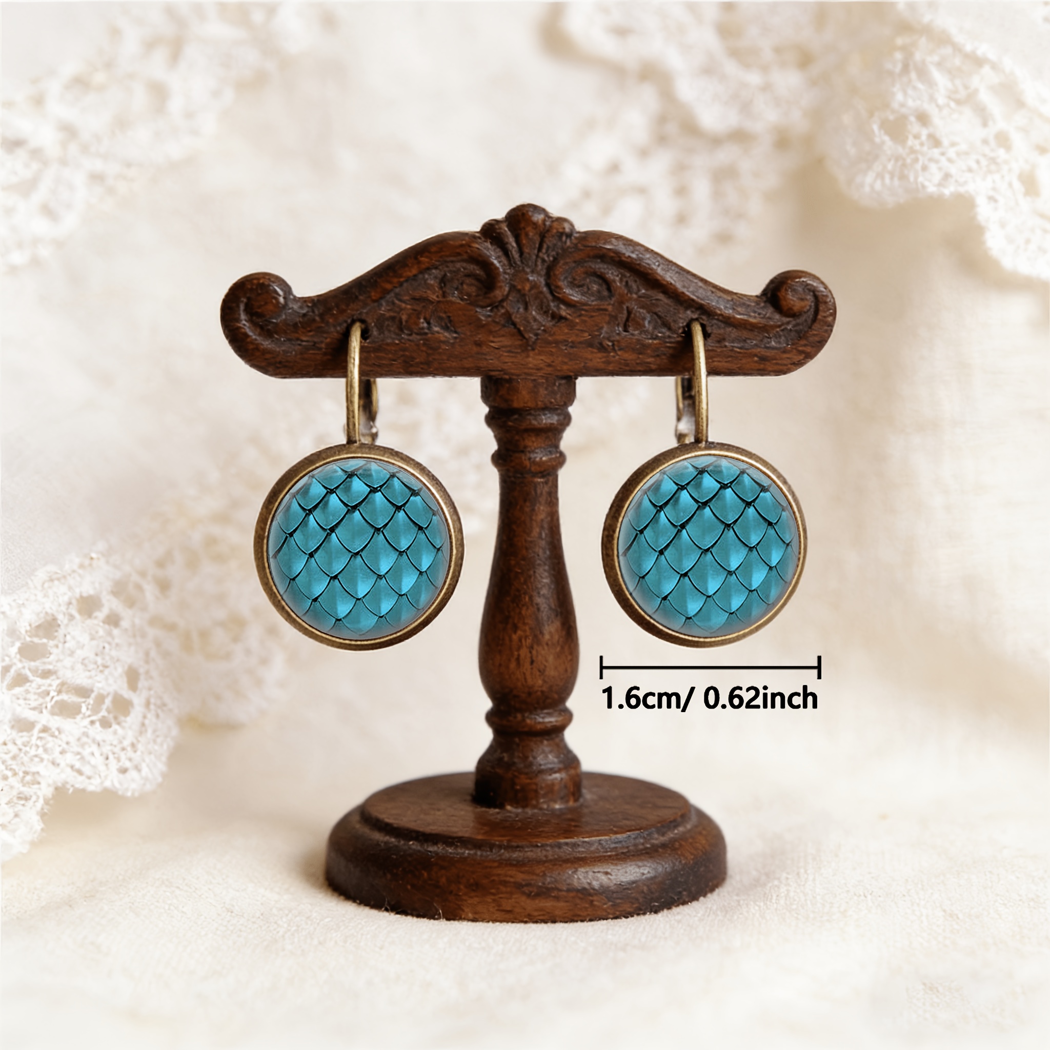 2pcs Cyan Round Classical Earrings Set, Retro Ear Hooks