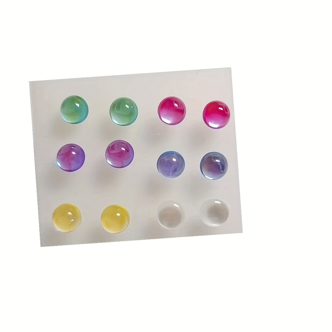 Image of 12pcs Glass Resin Ear Studs Plastic Ear Needles Crystal Half Pearl Colorful Fashionable Earrings