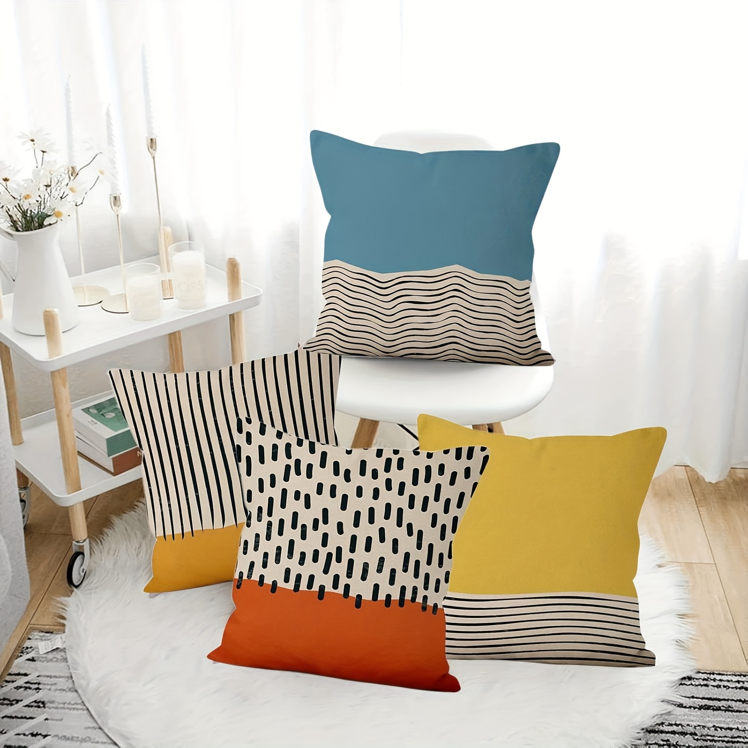 

4pcs Modern Abstract Throw Pillow Covers 18x18 Inches, Watercolor Blue Yellow Orange Polyester Cushion Cases With Zipper Closure For Bedroom, Sofa, Outdoor Home Decor, Decorative Pillows