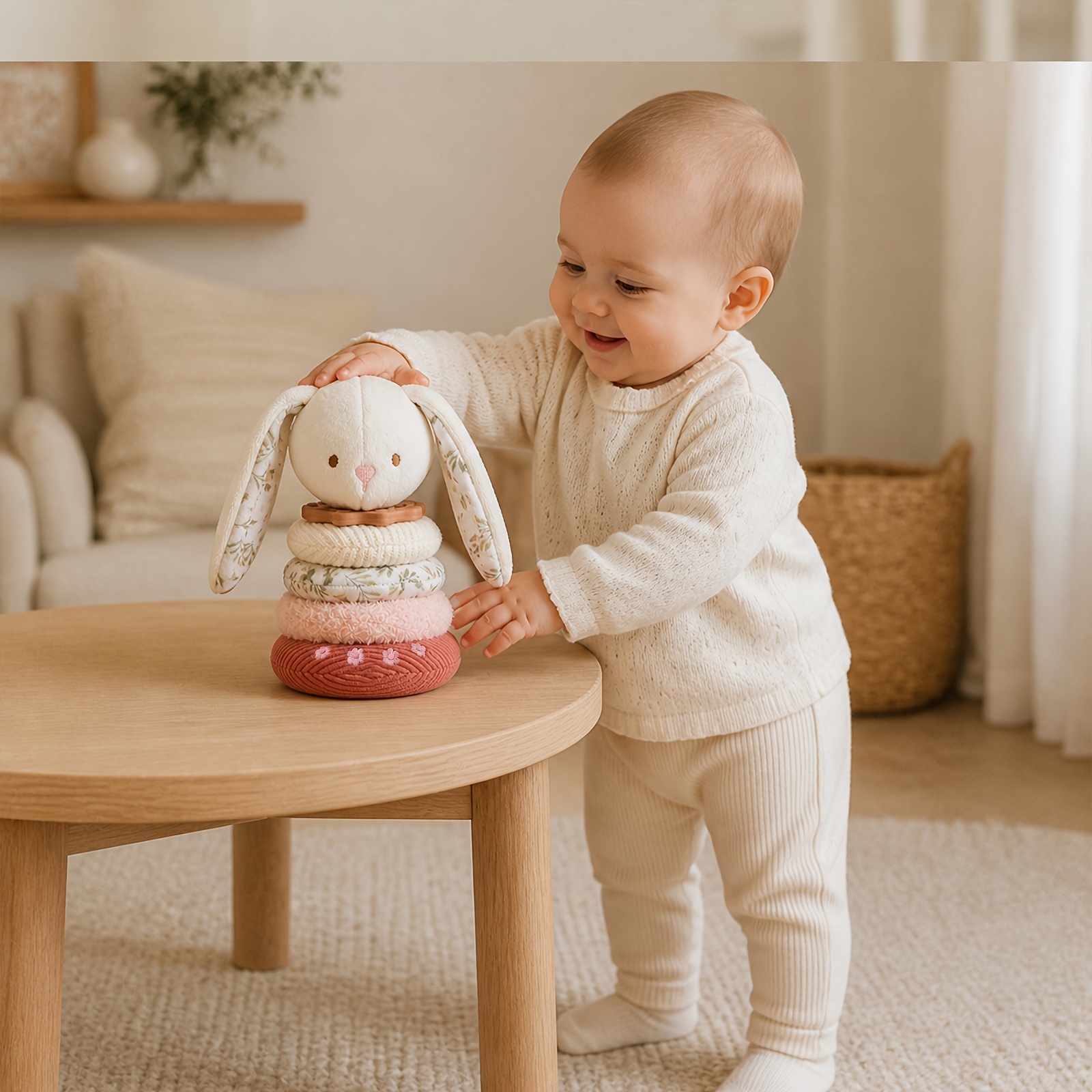 Baby's Long-Eared Stacking Toy, Multi-Functional Rabbit Interlocking Toy