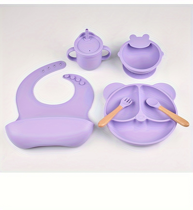 silicone baby feeding set bpa free 6 piece toddler dinnerware suction plate bowl bib sippy cup   food grade silicone flatware   0 3 years details 4