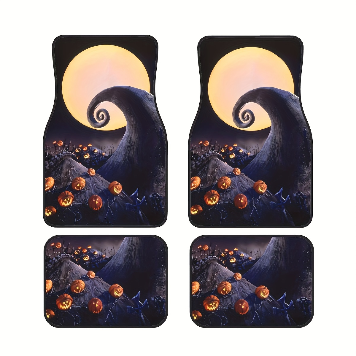 

Universal Fit Synthetic Rubber Car Floor Mats - Set Of 4, Anime Theme With & Pumpkins, Non-slip All-weather Waterproof Automotive Floor Mats For Front & Rear, Easy Clean Vehicle Interior Accessories