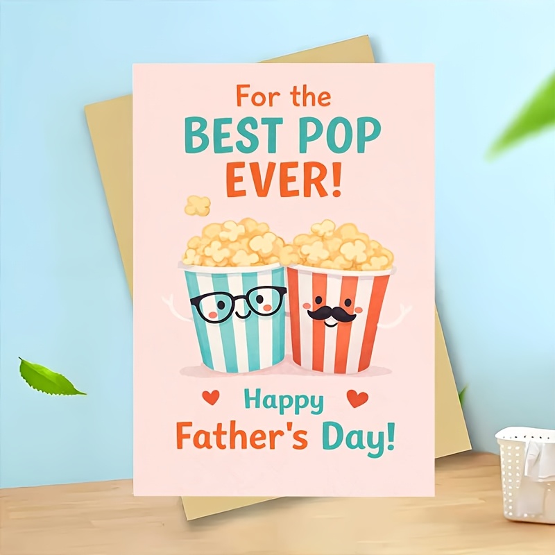 TEMU 1pc Ever Fathers Day Card Cute Popcorn Illustration Funny Pun Greeting For Dad From Night Gift Idea Blank Inside With Envelope