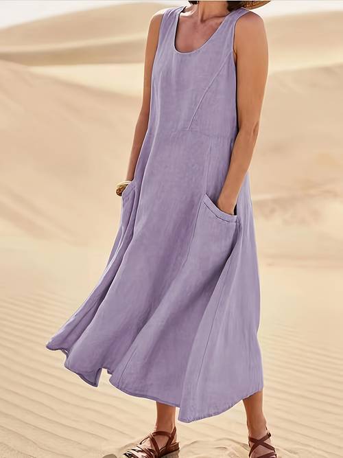 plus size skirt casual summer sleeveless crew neck womens linen long dress suitable for outdoor sports