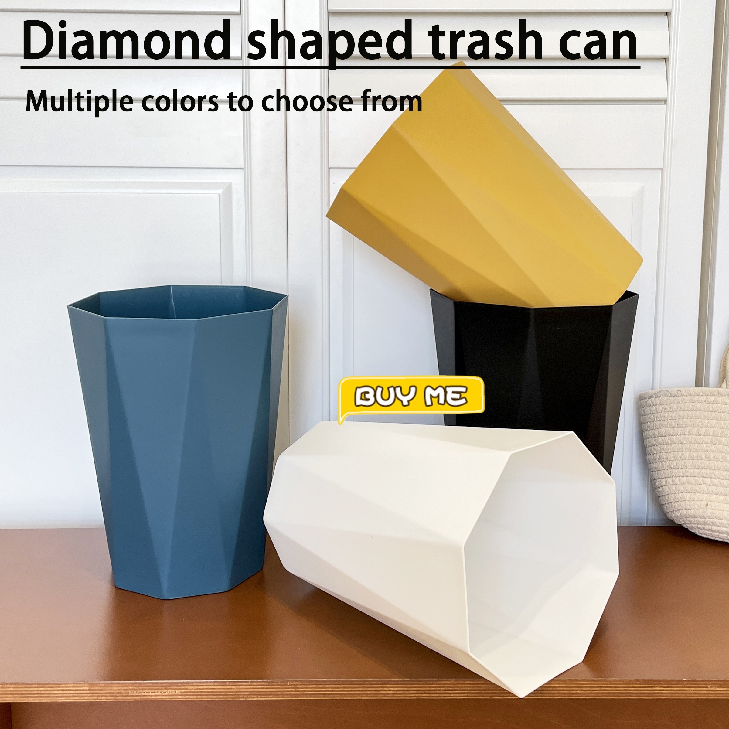 

Large Diamond-shaped Trash Can, Plastic Bin For Bedroom, Study, - Trash Can, No Needed, Furniture