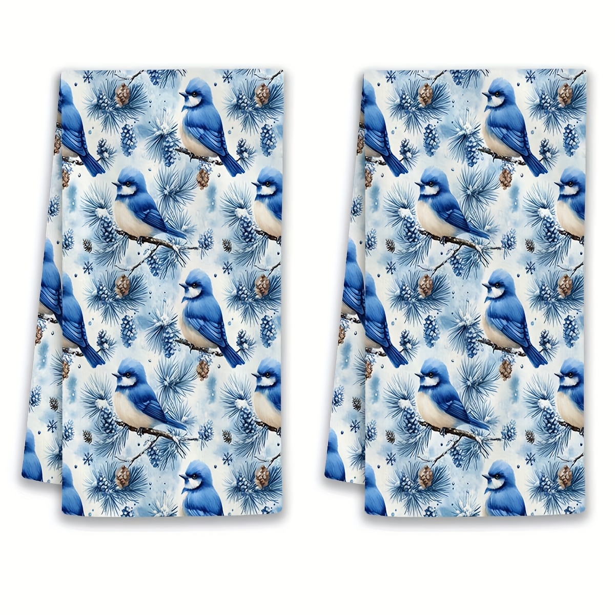 TEMU 2pcs Modern Kitchen Towels, Ultra Soft Fabric, Bluebird And Design, Bathroom And Kitchen Decorative Hand Towels, Cartoon Themed Rectangular