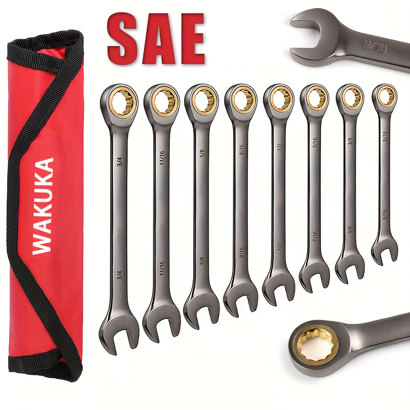 

8pcs/set Sae Ratcheting Wrench Set Ratcheting Combination Wrench 1/4" To 13/16" 72-teeth, Cr- Plating Sandblast Finish For Automotive Car Motorcycle Bicycle Repair Tools Mechanical Tool