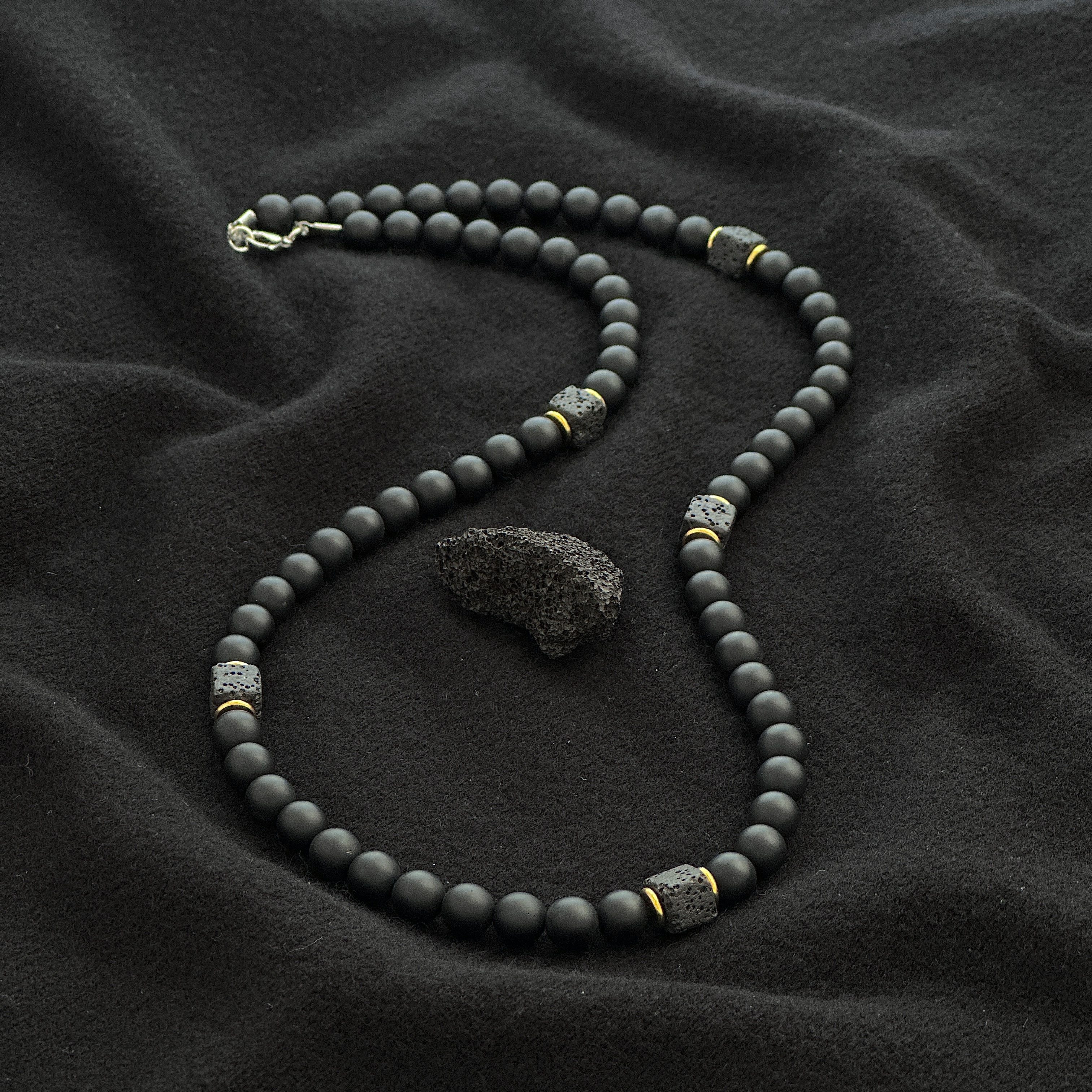 

Men's Necklace Featuring Of And A Matte Polished , For Balance And Protection, Consisting Of A Single Strand Of Beads.