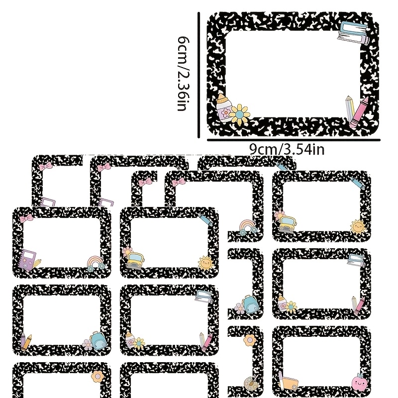 TEMU 60pcs Autocollants École Nom Étiquettes Auto-Adhésives Composition Autocollants Décoration Salle de Classe, Autocollants Nom Bord Étudiants 6