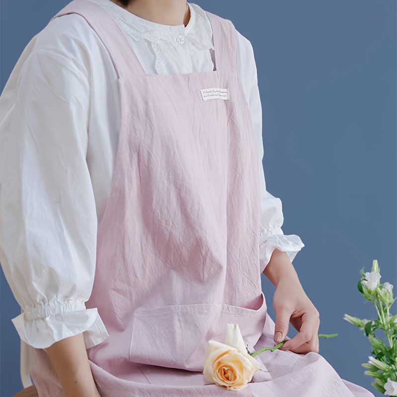 TEMU Tablier en lin avec poches à en croix, convient aux chefs, jardiniers, pour , , , la peinture, les baristas et les vêtements de travail