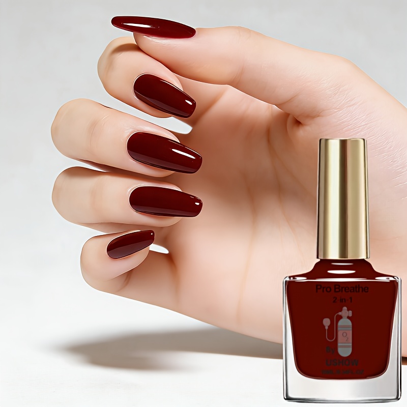 Image of 2-in-1 Breathable Cherry Red Nail Polish 10ml - Quick-dry Long-lasting And Non-irritating, Suitable For Daily And Party Dates, A Must-have Salon-grade Nail Product For Fashionable Nail Enthusiasts