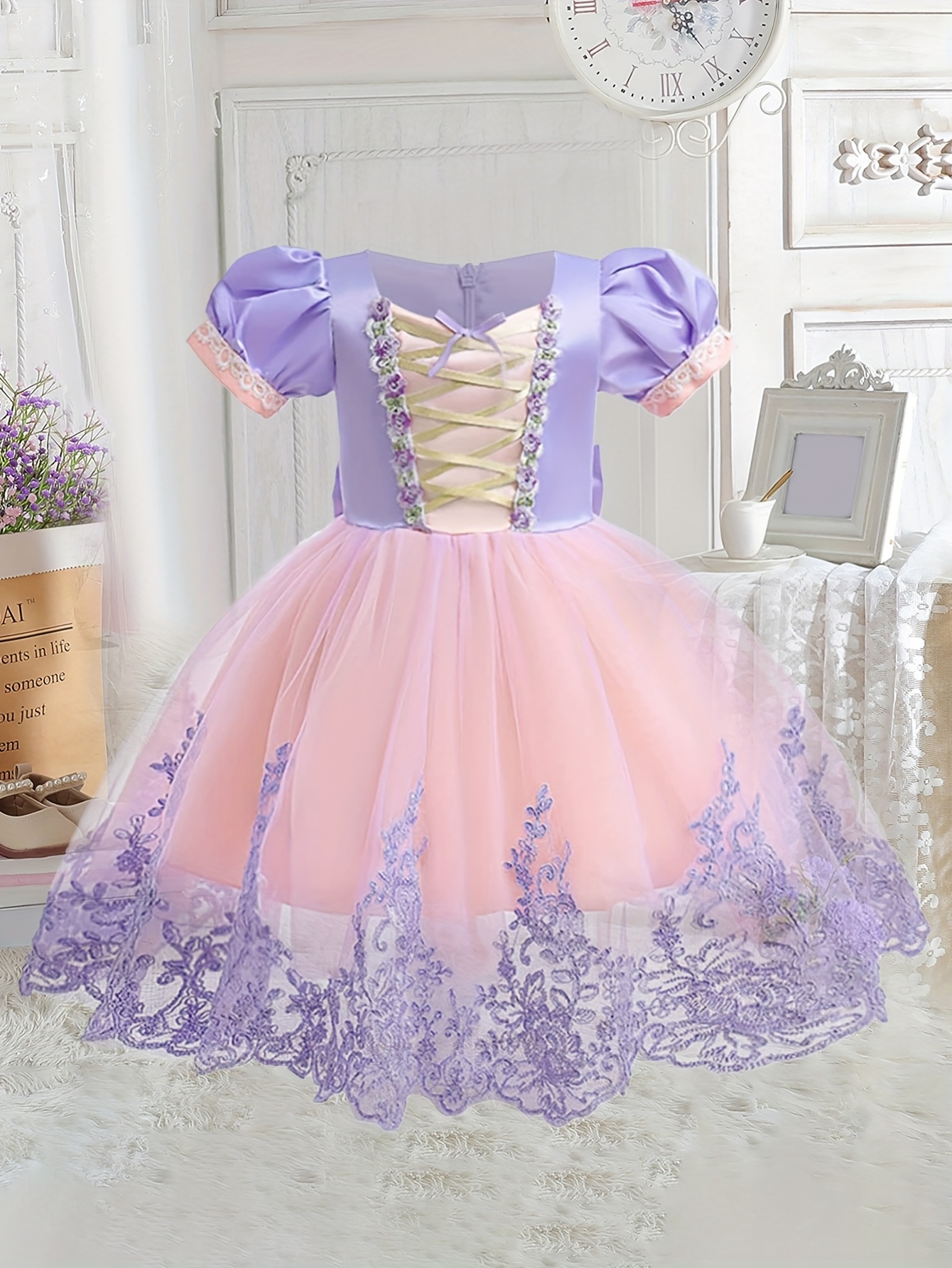 vestido de princesa con volantes de tul para niña, lindo vestido formal de   con   y tirantes   para   de  