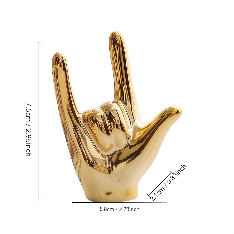 1pc Gold-plated Ornament Love Gesture Jewelry Storage Statue Ornament Creative Ornament, Jewelry Towers