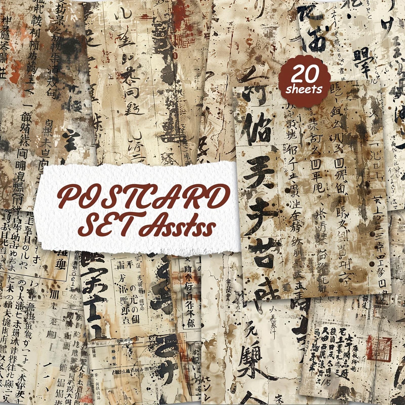 TEMU 20 Vintage Calligraphy Style Postcards Sets For Cardboard Writing, Smooth Surfaces, English Scrapbooking, Trash Diary, Crafts, Greeting Cards.