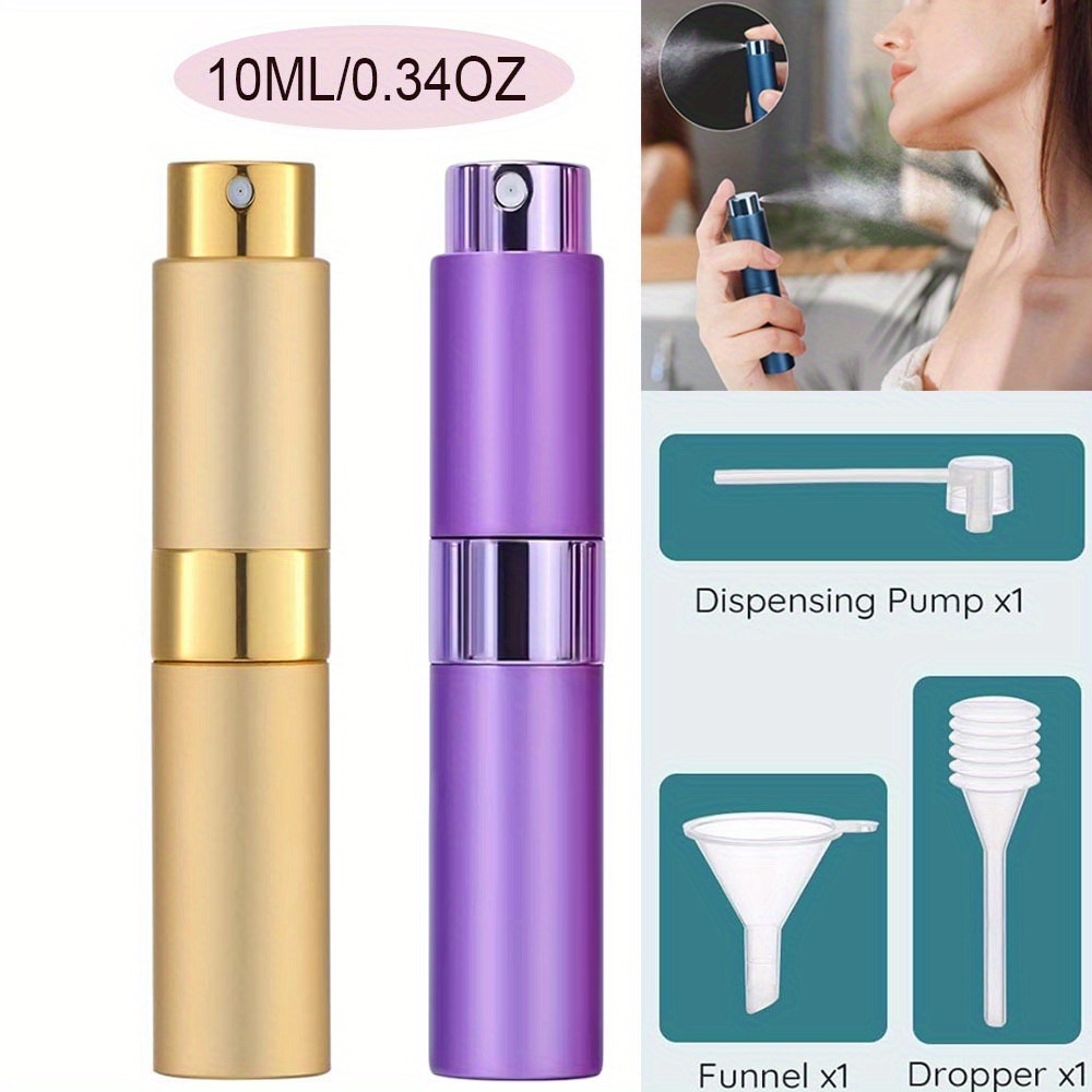 TEMU 2pcs 10ml Rotating Portable Perfume Atomizer Refillable, Mini Cologne Spray Bottle Empty, Travel Sprayer With 3 Refill Empty Dispensers