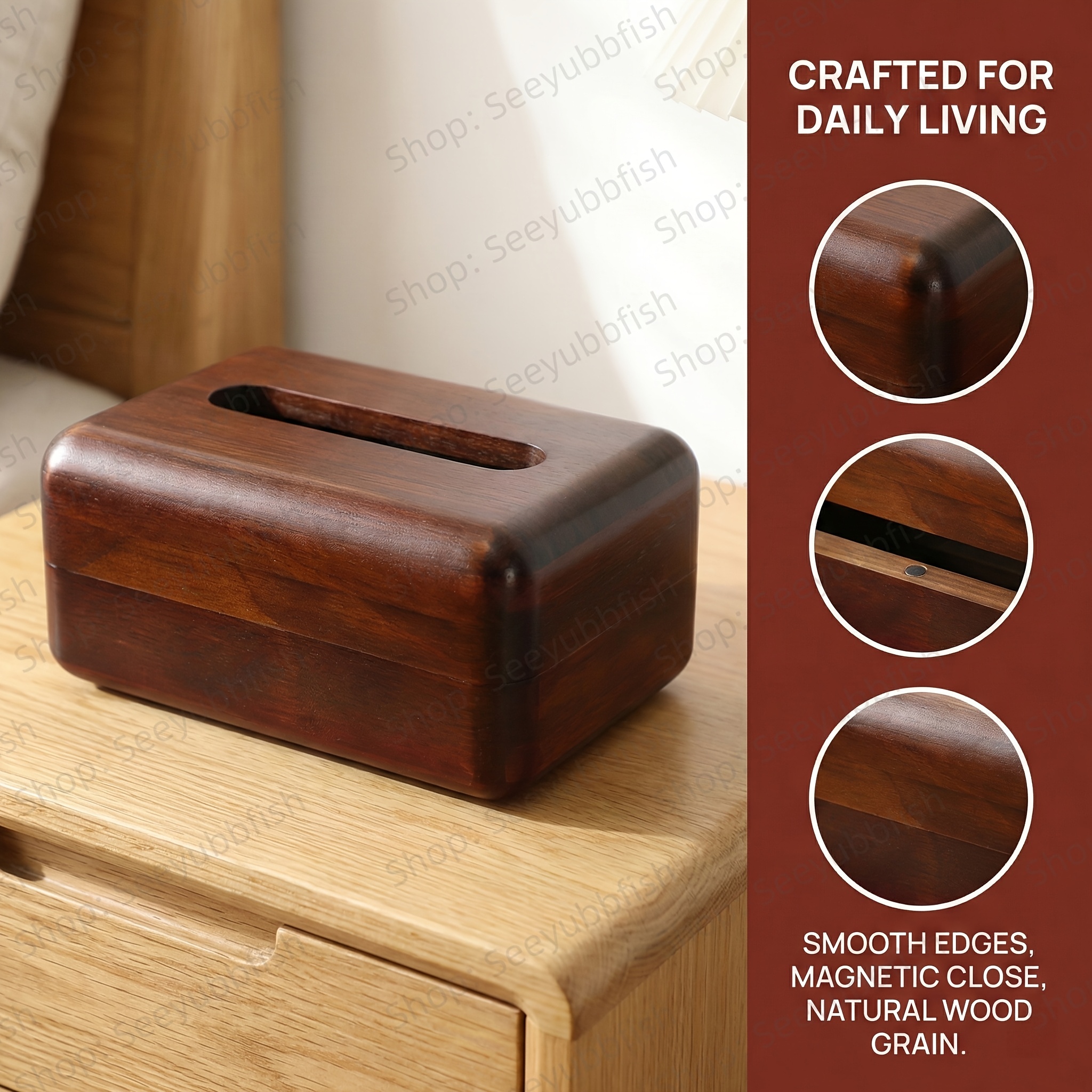 2026 New Model Natural Solid Wood Tissue Box | Large Capacity Compatible with Both Tissue And Roll Paper, Smooth Box Design Prevents Cuts