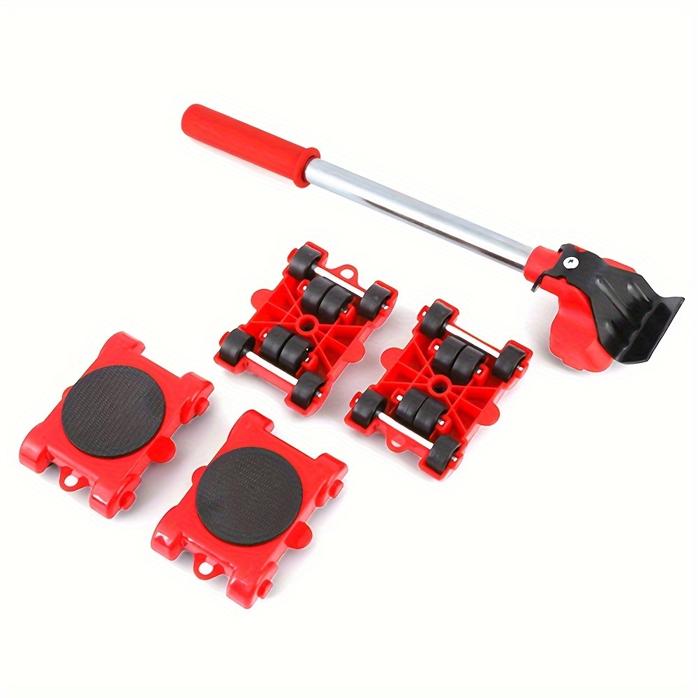 5pcs/set, Heavy Duty Furniture Lifter Mover Roller With Wheel Bar Moving Device Lifting Helper Furniture Moving Transport Tool