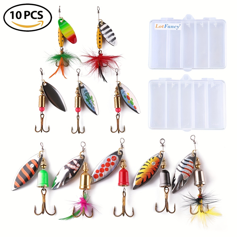 

Lotfancy 10pcs Fishing Lures Spinnerbait, Hard Metal Bass Trout Salmon Kit With 2 Tackle Boxes