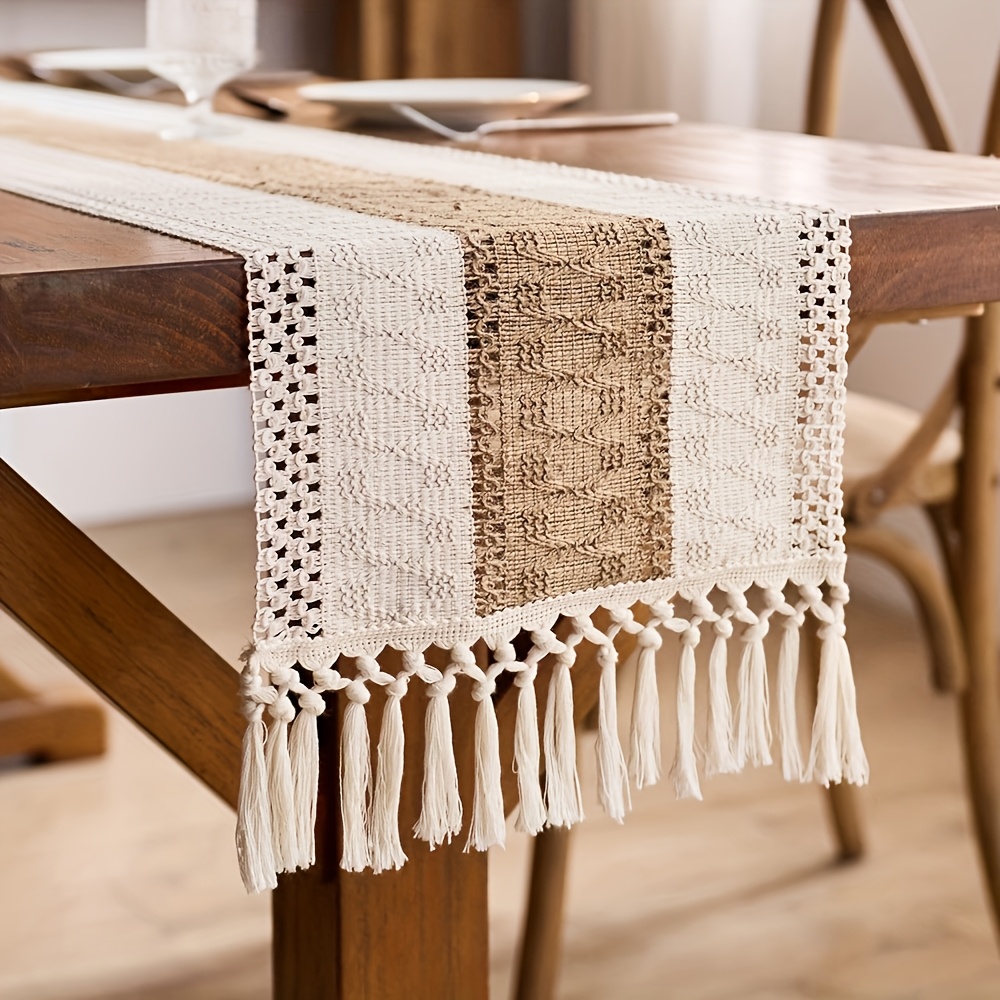 white christmas dresses Beige Crochet Diamond Table Runner