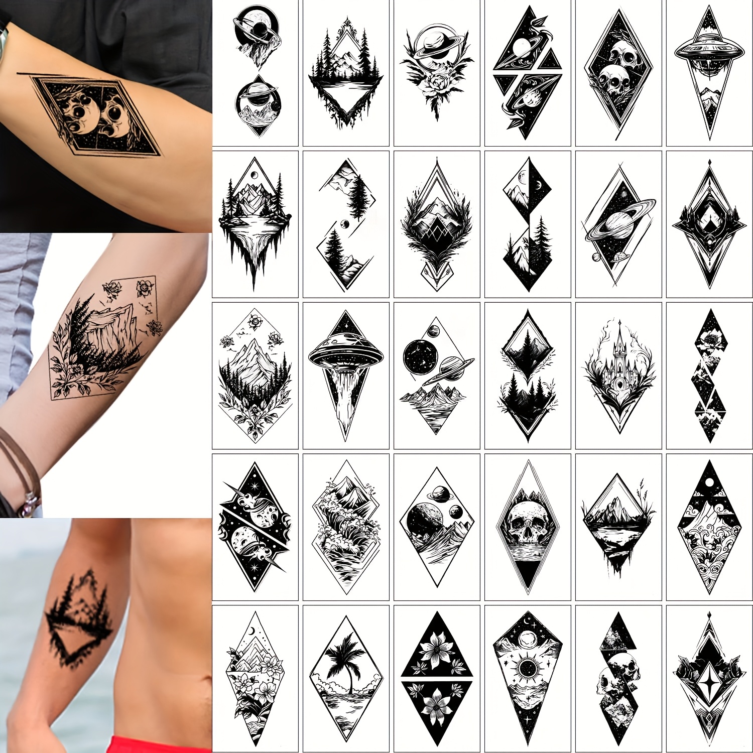 

Valentine's Day 30pcs Aoved Waterproof Temporary Tattoo Stickers - Diverse With , , Mountains & Geometric Patterns - Realistic Fake Tattoos For Types, Tattoo Supplies