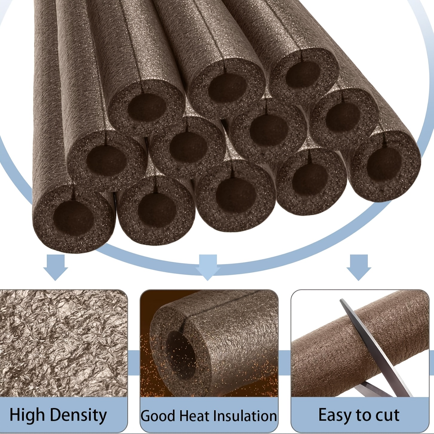 12-Pack Foam Pipe Insulation Sleeves – Black PE Foam Tube Covers For Hot & Cold Water Pipes, Outdoor Use