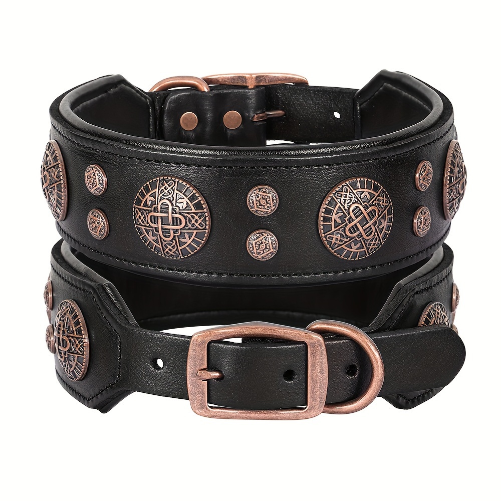 Retro Rivet Decorated Pet Collar Sturdy Surable Padded Dog Collar For Medium And Large Dogs