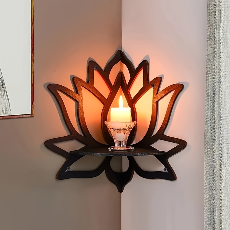 TEMU Black For Lotus Wooden Crystal Display Shelf - Versatile Indoor/outdoor Wall Decor For Home & Office