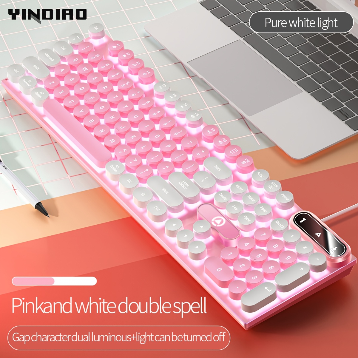 

Yindiao Ergonomic Gaming Keyboard, With Led , Non-slip Rubber Feet, And Transparent Keycaps, For Office And Gaming