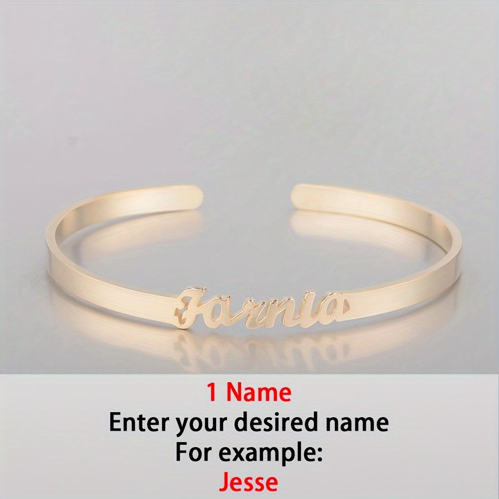 TEMU Personalized Stainless Steel Open Bracelet With 1-4 English Names 18k Gold-plated Women's Custom Jewelry, Holiday Gifts, Christmas Gifts,