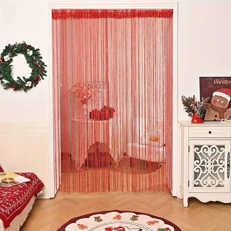 Image of 1pc Orange Yellow String Curtain, Autumn Decorative Door Drape With Tassels For Window Or Partition