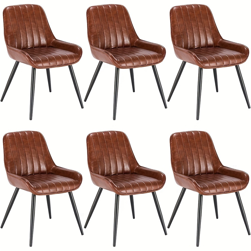 Image of 6pcs Dining Chairs, Vintage Kitchen Chairs, Upholstered Chairs, Living Room Chairs, Pu Material Vintage Chairs With Metal Legs, Visitor Chairs, Dining Room Chairs, Living Room Chairs, Kitchen Chairs