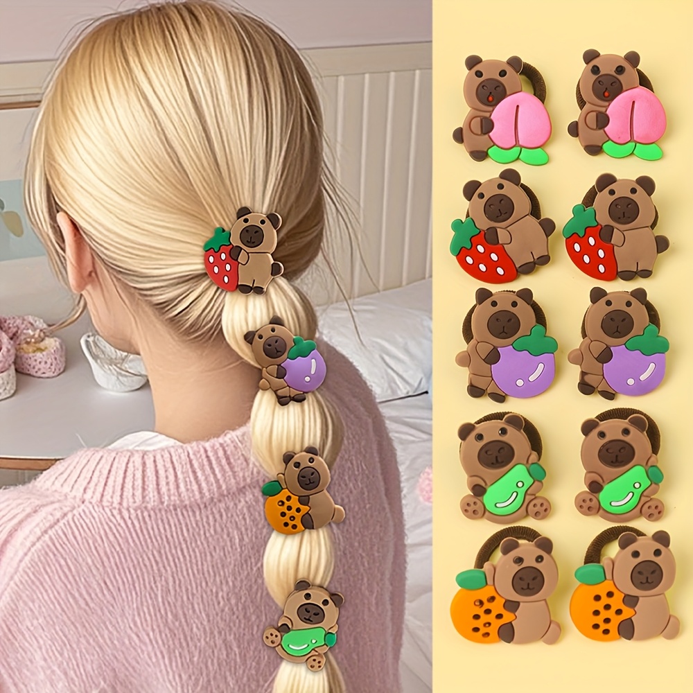 10pcs Cute Capybara Hair Ties, Suitable As A Gift For ' Daily Wear