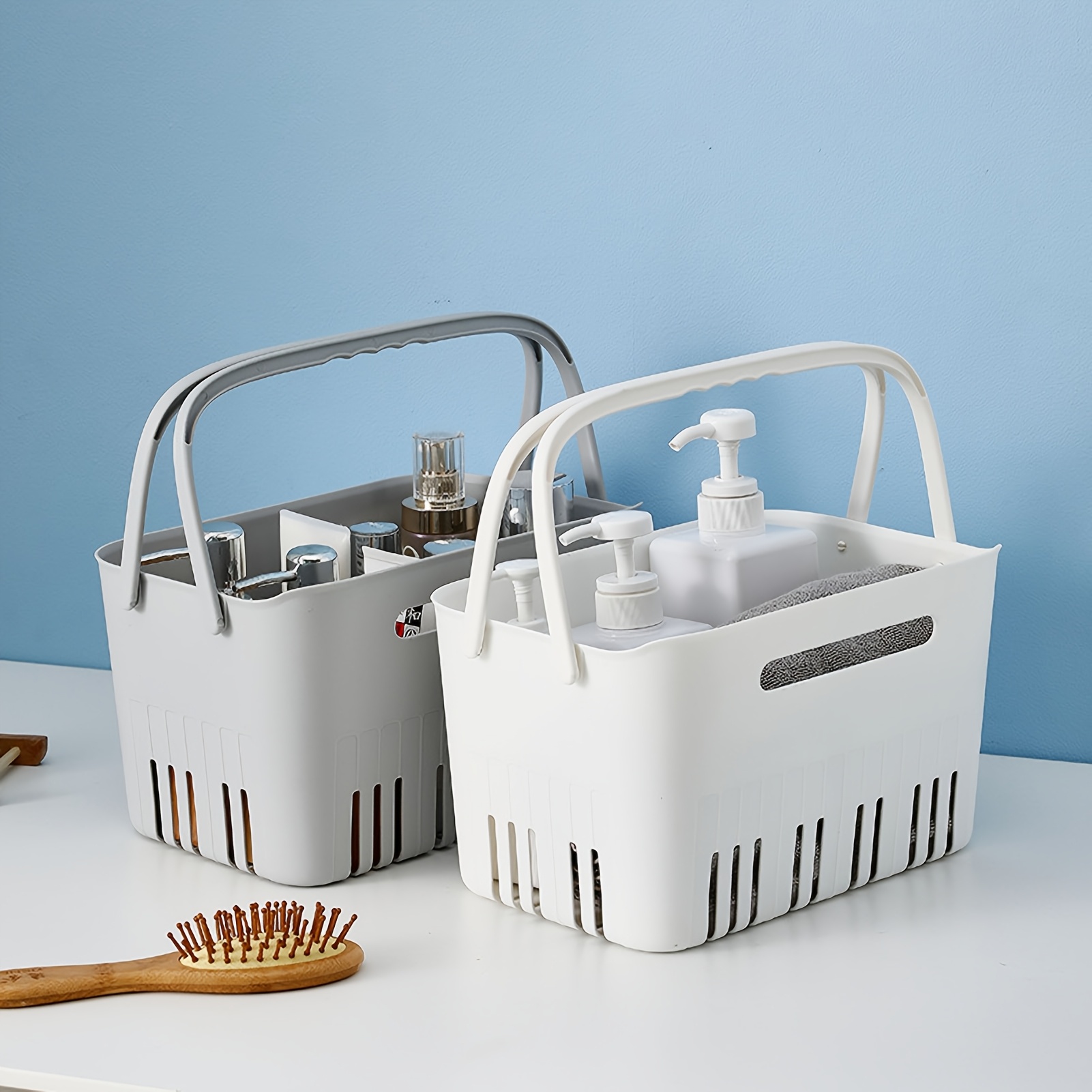 1 portable shower caddy multi functional stackable plastic storage basket with handles suitable for bathroom organizer   and art storage cabinet essential dorm supplies   bath accessories shower basket shower caddies 0