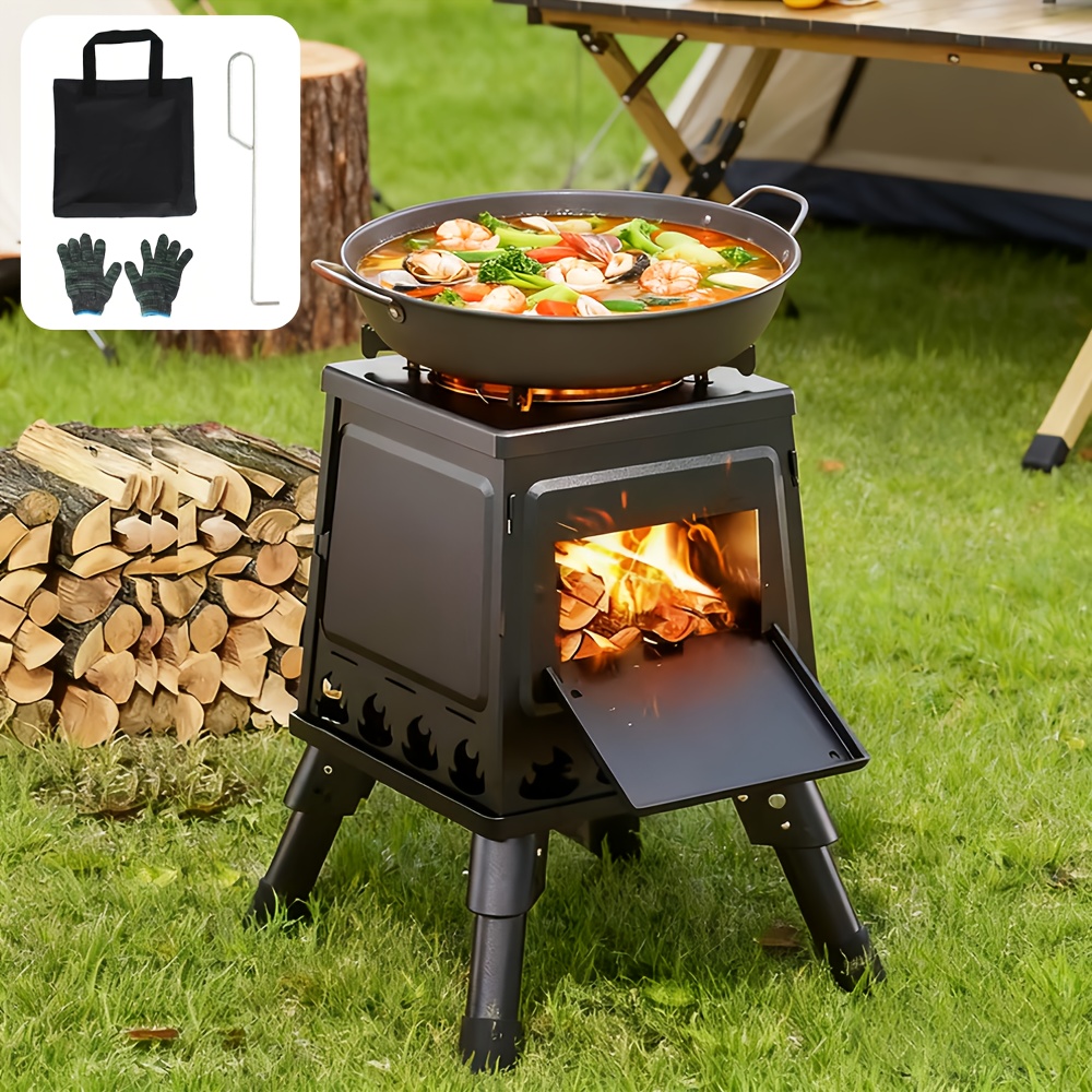 item picture 1 Portable Wood-Burning Camping Stove | Outdoor Folding Design with Wood Box Opening, Ash Pan, Stable Feet - Ideal for Cooking, Boiling, Grilling, Heating, No Electricity Required - Great Christmas Gift for Camping, Backyard, Picnic