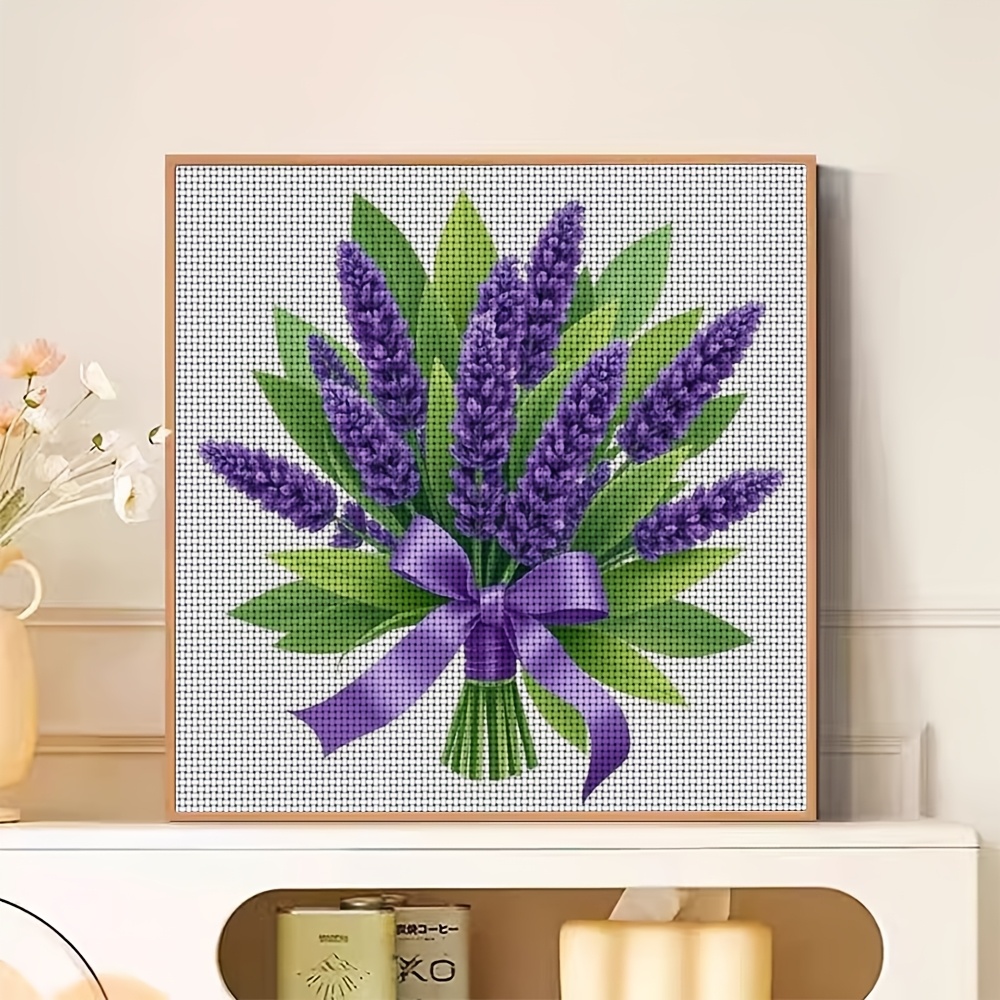 Complete Frameless Cross-Stitch Embroidery Kit, Lavender Bouquet