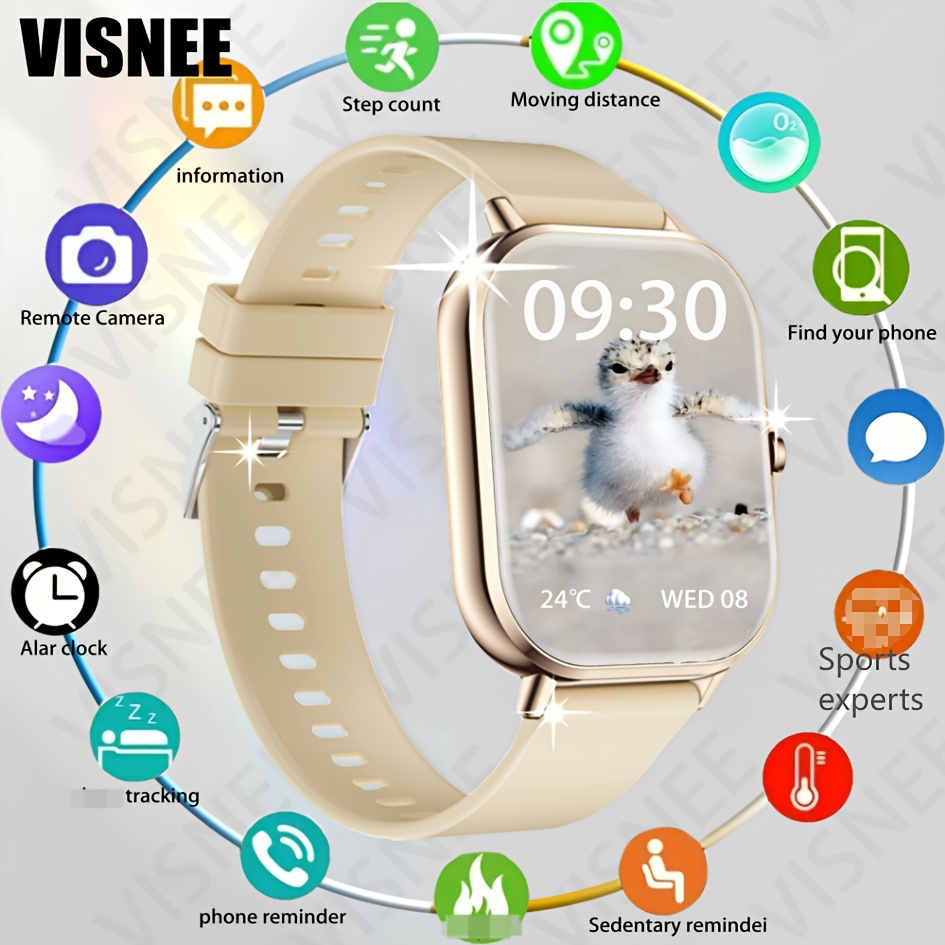 VISNEE Smartwatch with 4.57cm HD TFT Display, Wireless 5.1, 100+ Watch Faces, Alloy Body, Silicone Strap, USB Charging, Rechargeable Lithium Polymer Battery, Sports Tracker, Remote Camera, Alarm Clock, for Men, Women, Boys, Girls