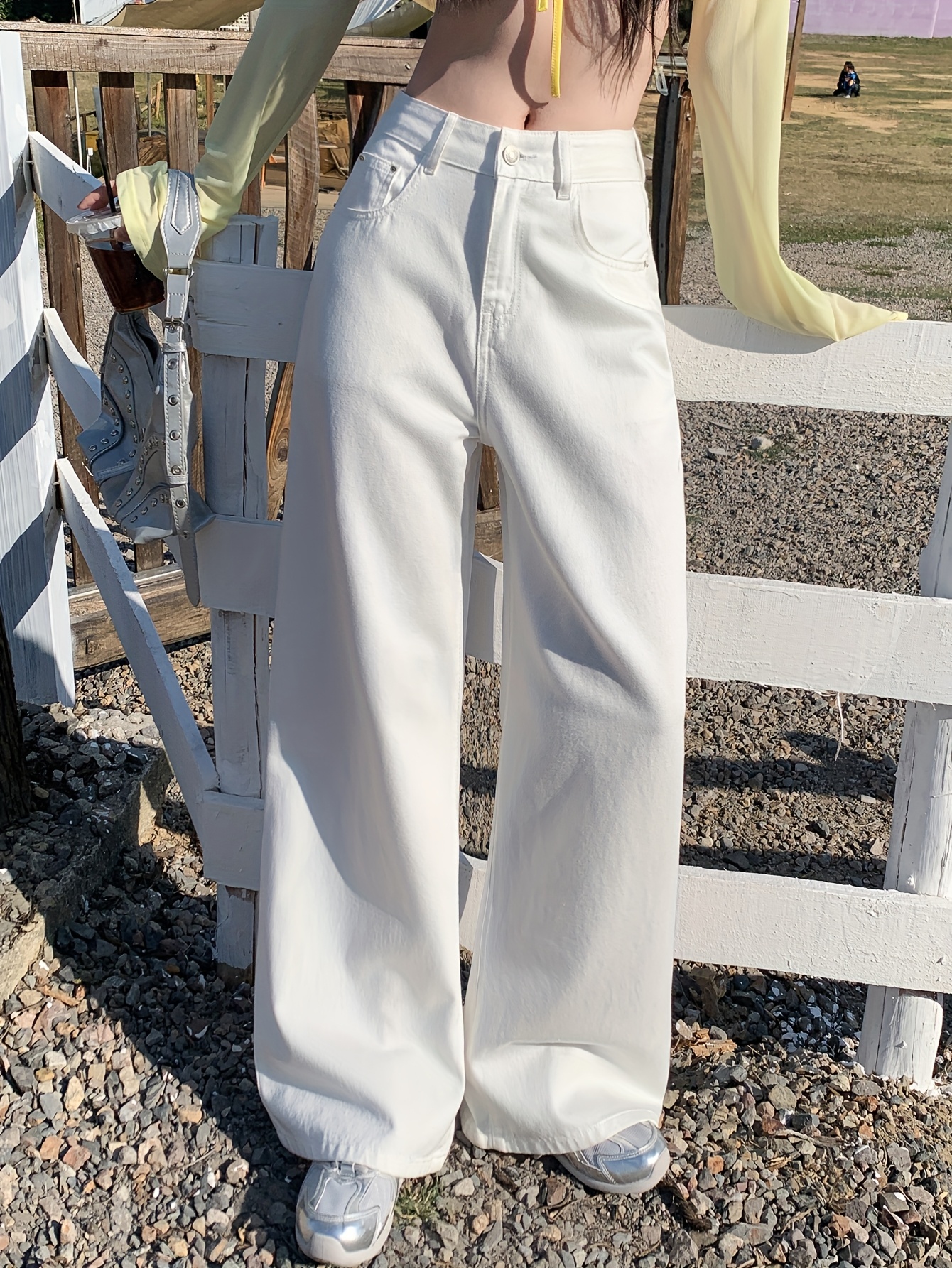 Women'S High-Waist Wide-Leg Jeans Vintage-Inspired, Loose Fit, Button  Detail, Non-Stretch Fabric Casual Wear Jean