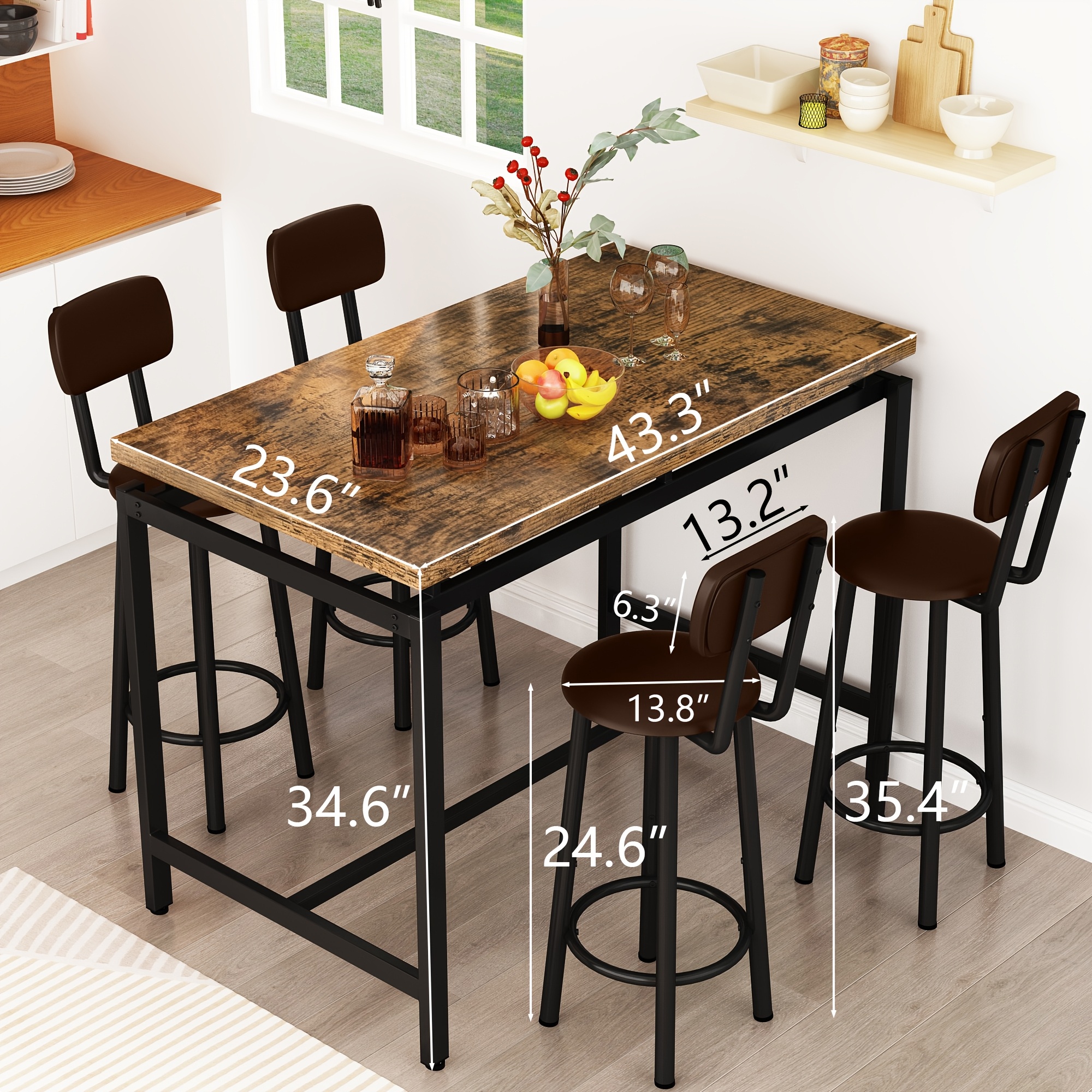 Dining Table Set Person Bar Table Rustic Farmhouse Style Piece