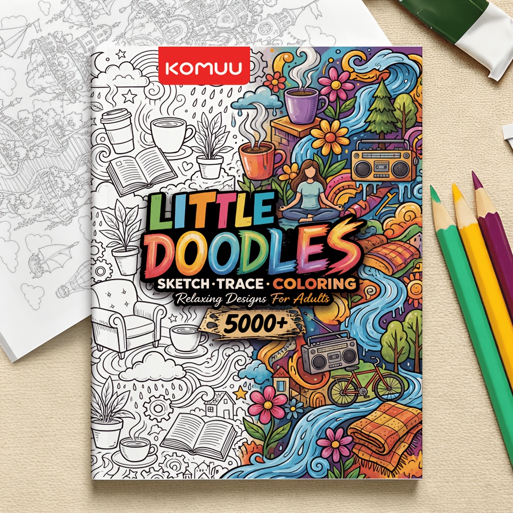 TEMU Doodle Line Art Tracing And Coloring Book, Featuring A Of Fun Hand-drawn Drafts. Thick, Ink-resistant Inner Pages With Smooth, Easy-to-color