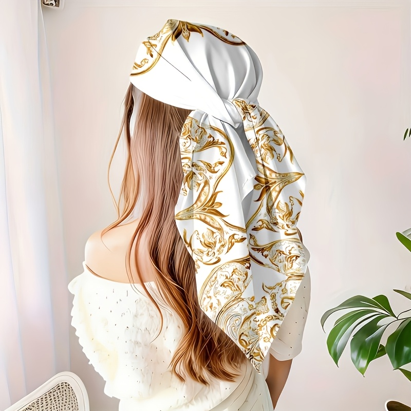 Retro Golden Baroque Scrollwork Pattern Square Scarf, Lightweight