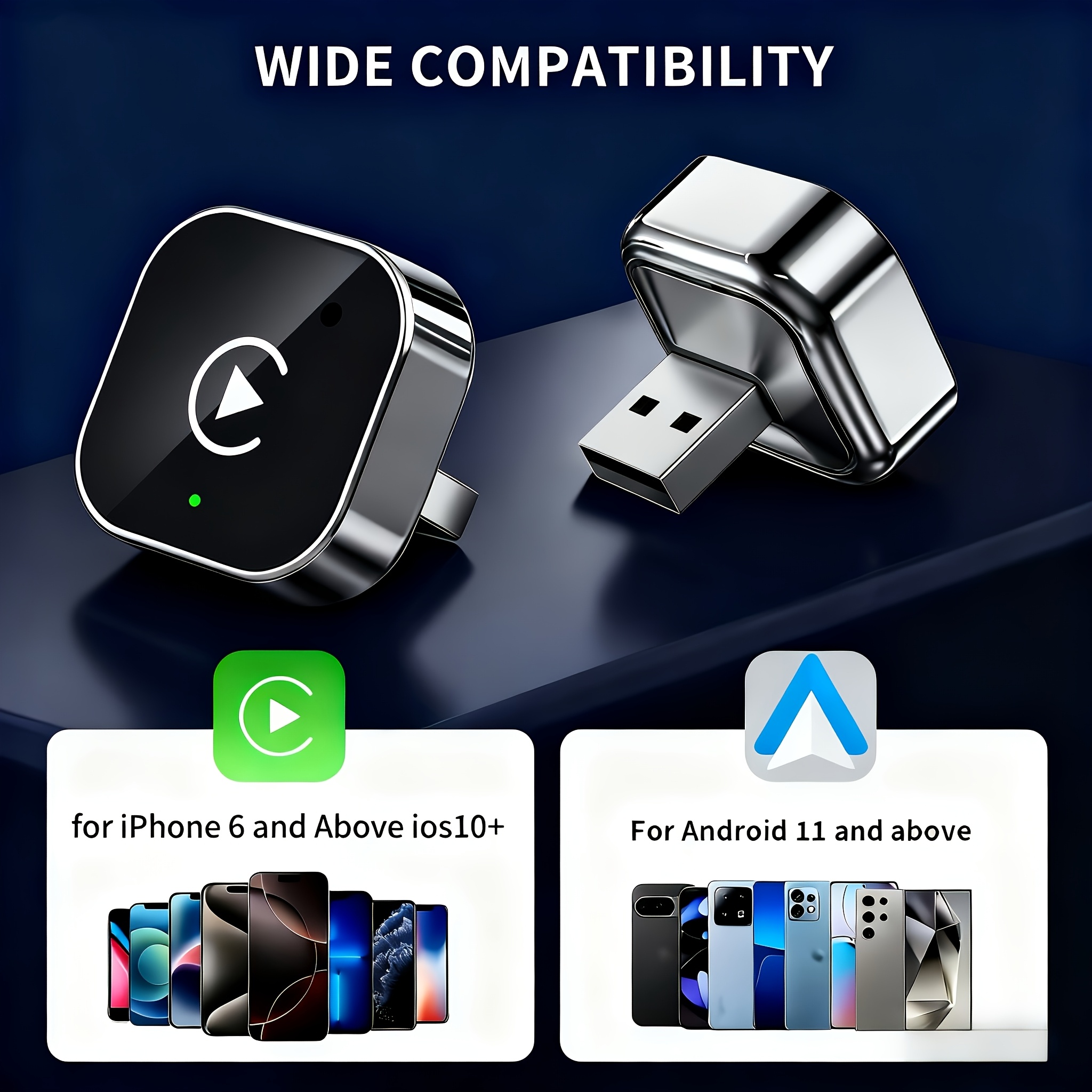 Adaptateur Carplay sans fil version améliorée 2025 : Convertissez facilement Carplay filaire en sans fil, compatible avec iPhone iOS 10+ et Android Auto, mini adaptateur Carplay sans fil stable, électronique automobile moderne, connexion automatique rapide, pas de latence – Image 4