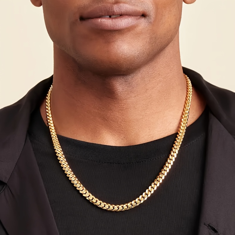 TEMU Style Of Men's Golden Cuban Necklace, Father's Day Gift Box, Hip-hop Style Titanium 304 304 Stainless Steel Men's Gift, Suitable For Dad, Best