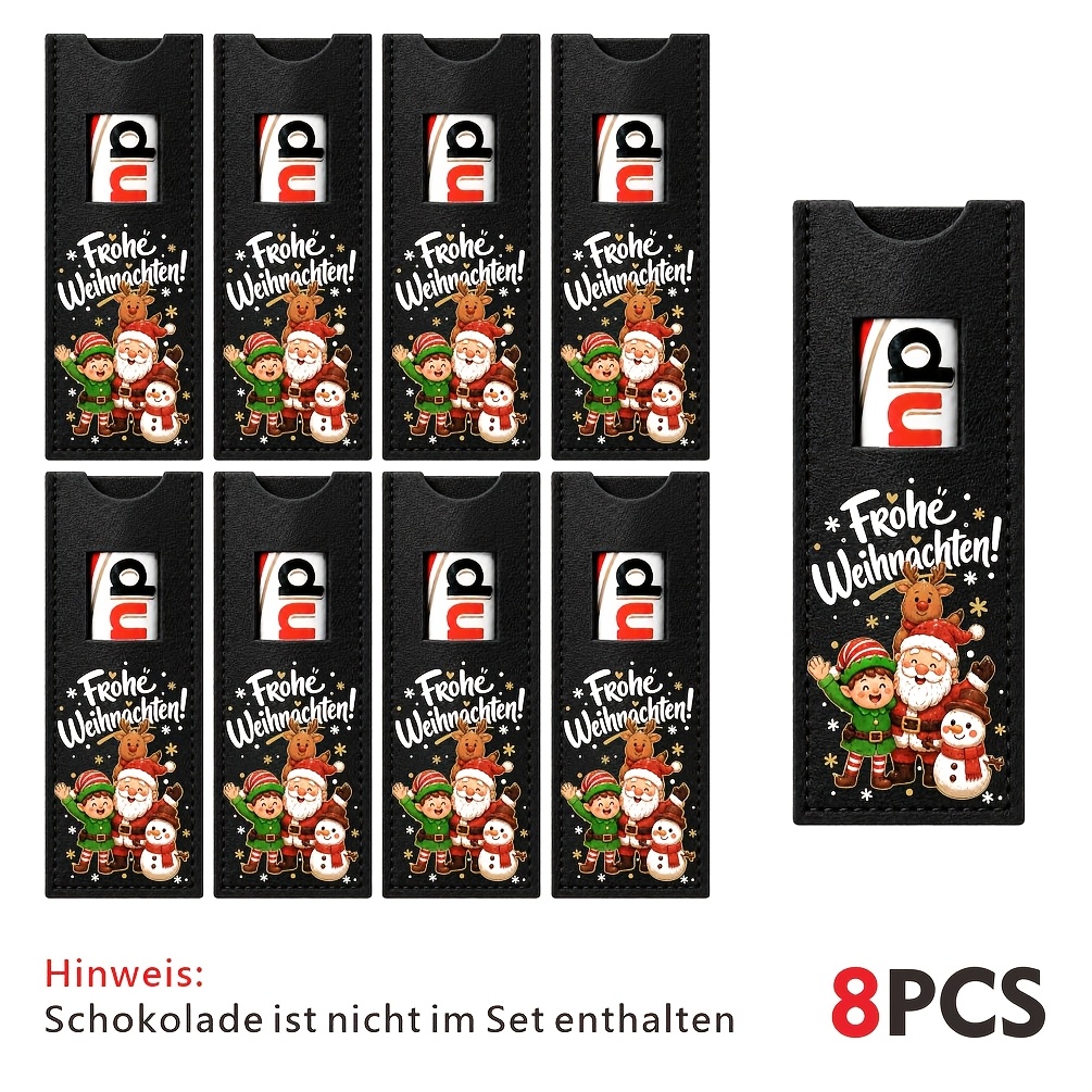 TEMU 8 Stück deutsche Filz-Weihnachtsgeschenktüten, "Frohe Weihnachten"-Design mit Weihnachtsmann, wiederverwendbare Gastgeschenkbeutel für Bonbons,
