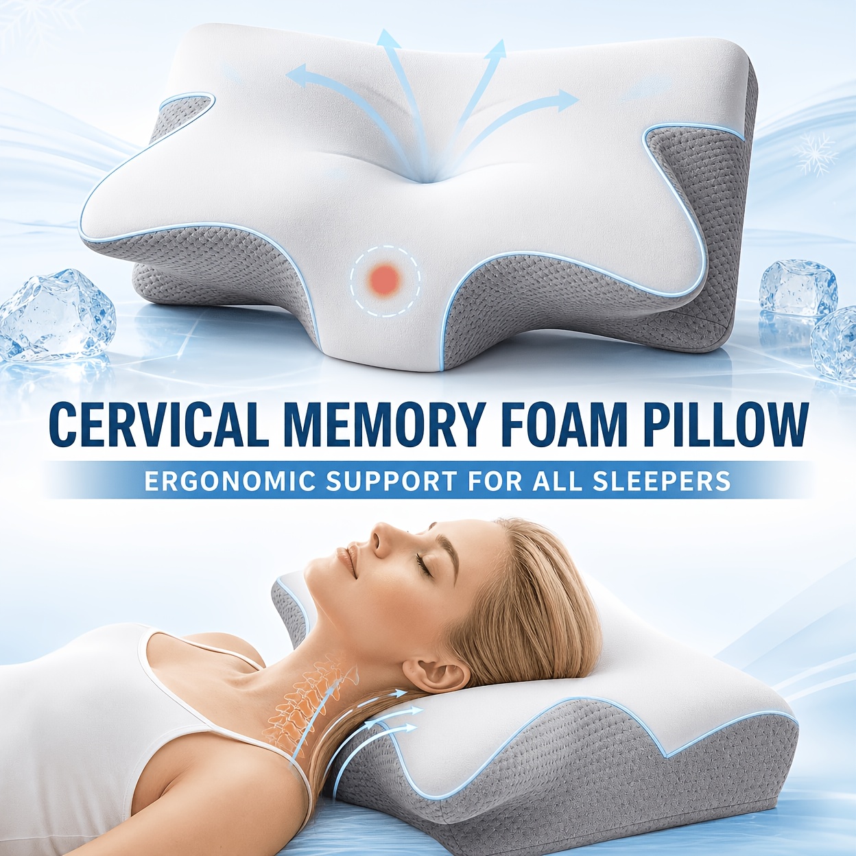 TEMU 1 cuscino in memory foam a forma di - Design ergonomico per del , , cuscino cervicale per dormire, per chi sulla schiena e sul fianco, con