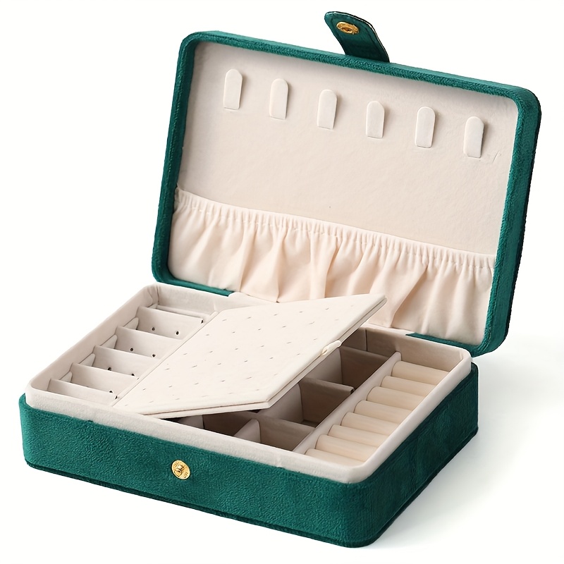 TEMU Large Capacity Velvet Jewelry Organizer Box For Necklaces, Rings, And Earrings - Soft Fabric Interior, Multiple Compartments, Pastel Colors (pink, Blue), Valentines Day Or Mothers Day Gifts