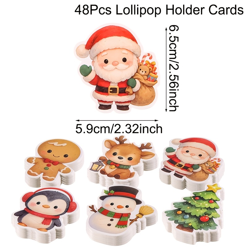 TEMU 48 piezas de tarjetas decorativas para de Navidad, tarjetas soporte para con de hombre de jengibre, reno y Papá Noel adorables, empaque para