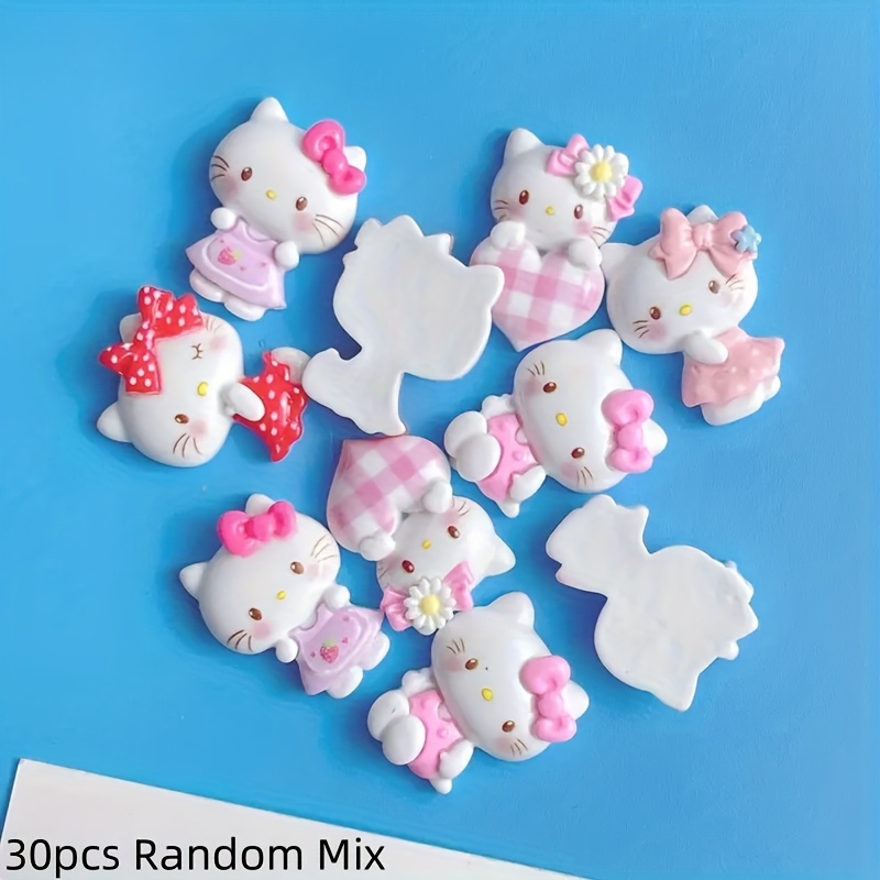 Image of 30pcs/15pcs Random Mix Hello Kitty Resin Charms - Cat Ears, Bows, And Hearts - Diy Craft Accessories For Phone Cases, Headbands, And Hair Clips, Cute Accessories, Design, Durable Crafting. Gift For
